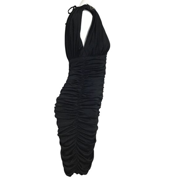 Dave & Johnny Black Dress Vintage 80s Ruched Bodycon Sequin Midi New Size 9/10 - Picture 4 of 16